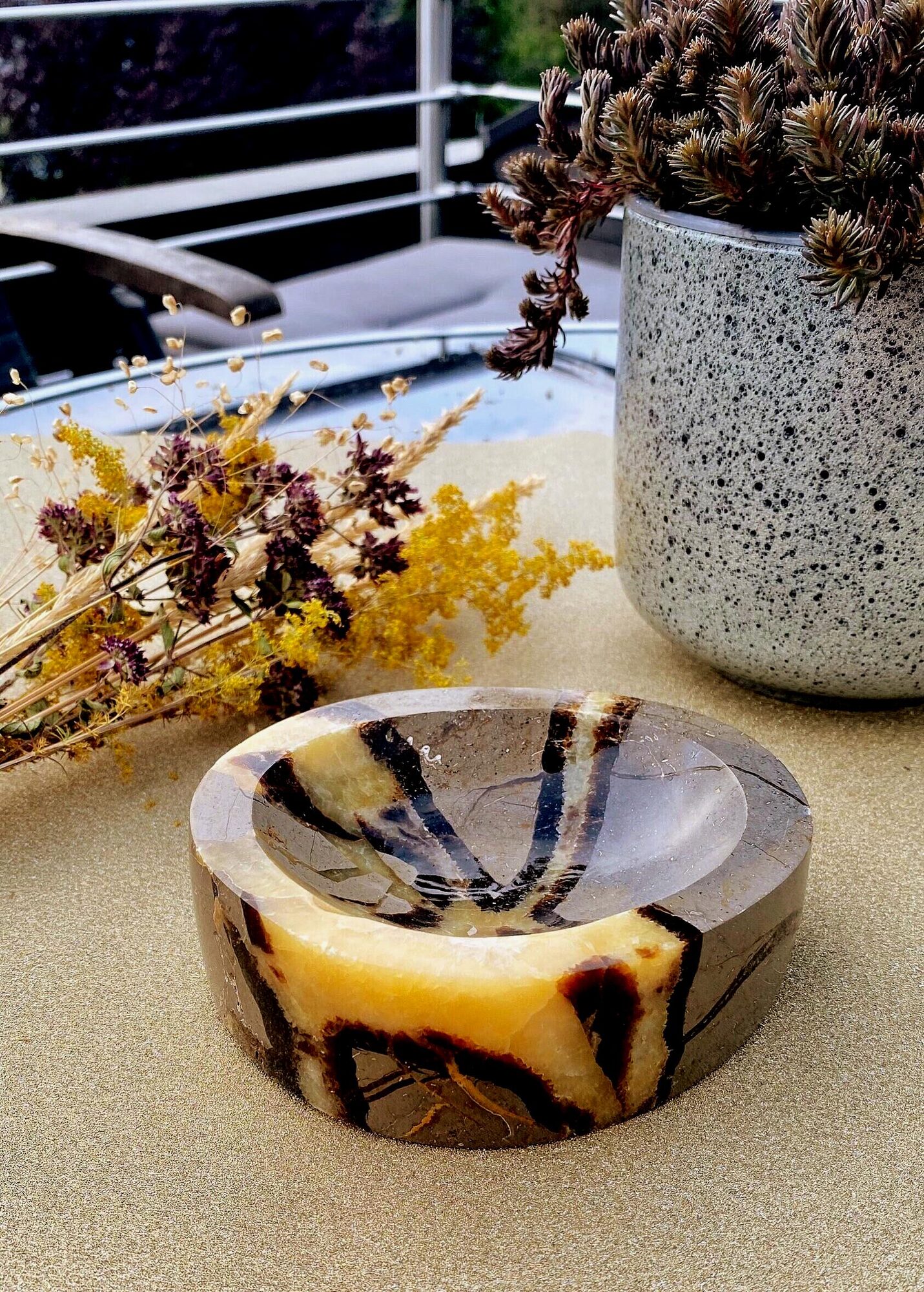 Hand-polished septarian stone bowl